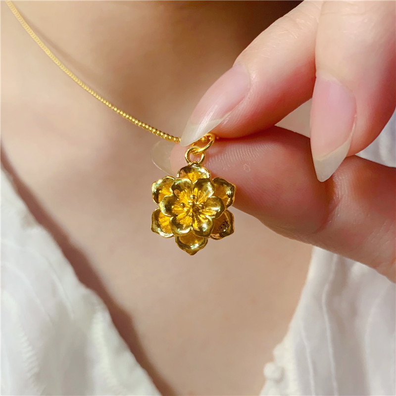 黄金5g无氰硬金富贵花朵吊坠项链送妈妈长辈母亲节精致大花挂坠