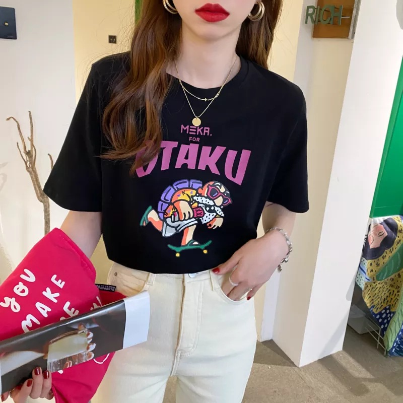 High-Profile Figure Short Sleeve Women's T-shirt Summer New Korean Style Loose plus Size Hong Kong Style All-Matching Half Sleeve White Upper Garment Ins Fashion