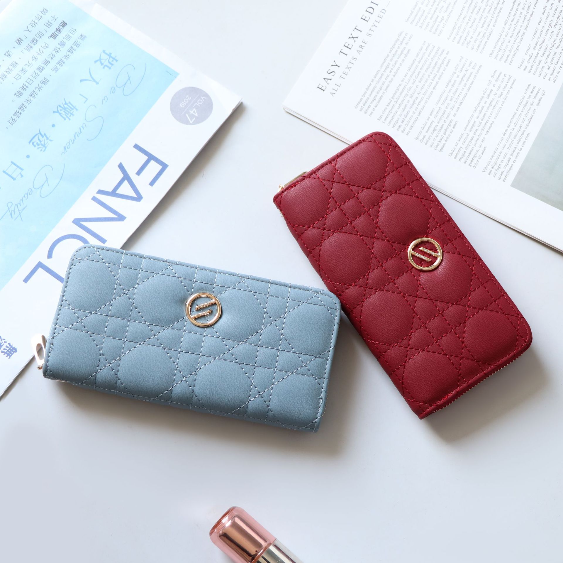 2021新款女士钱包女 绣花长款钱夹大容量欧美复古女式皮夹手拿包