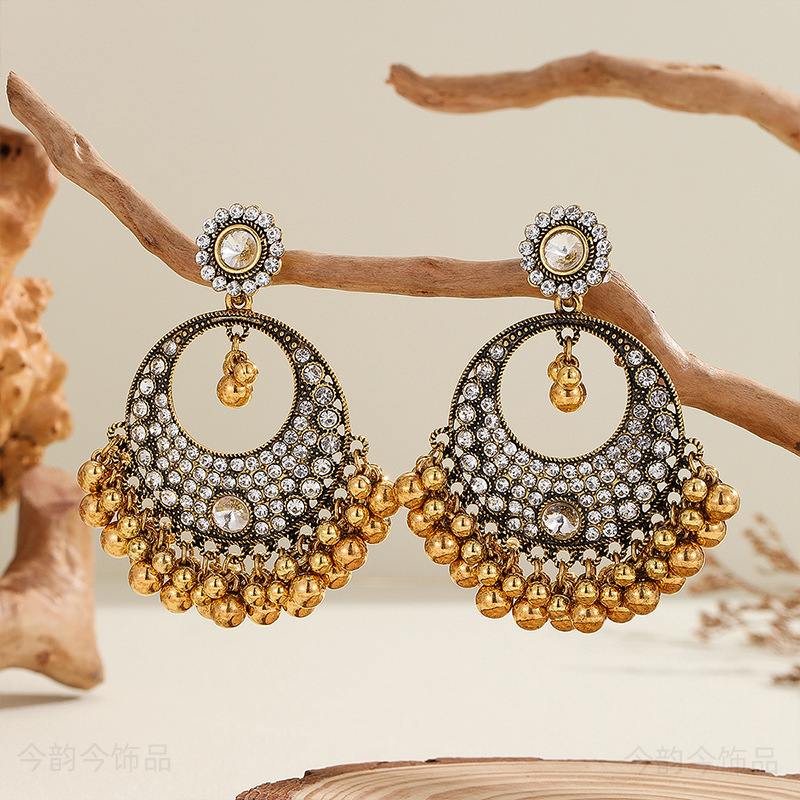 跨境中东印度民族风波西米亚满钻镂空夸张复古流苏珠子欧美饰品