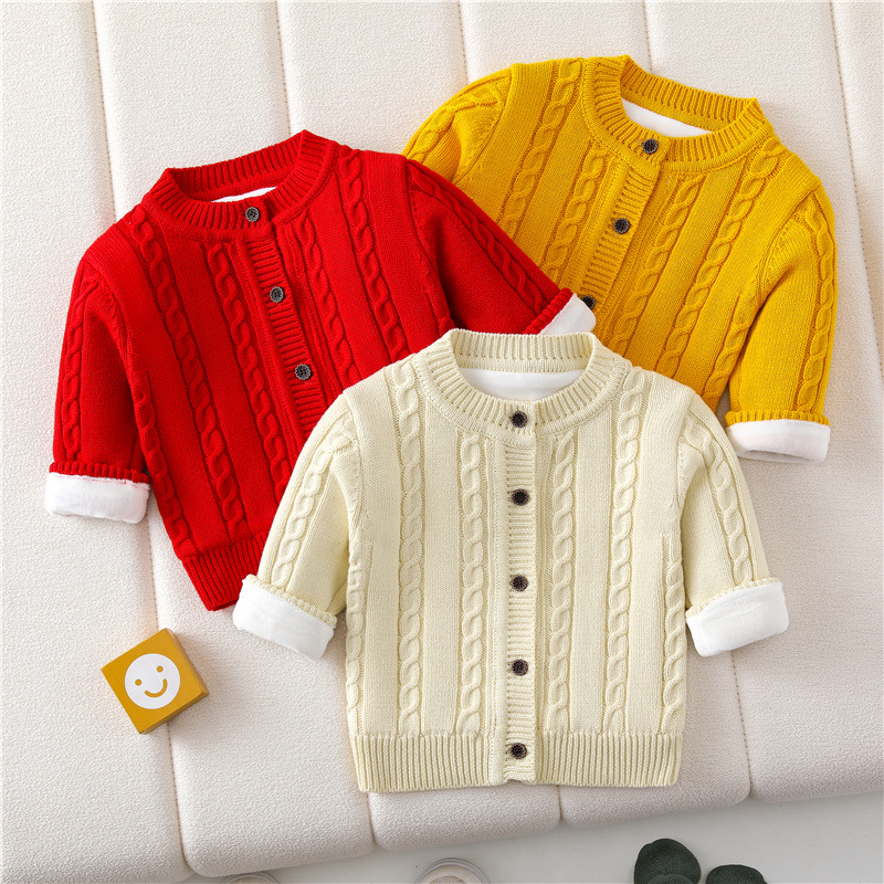 婴儿毛衣开衫男童女童洋气针织衫新生儿宝宝纯棉线衣外套加绒加厚