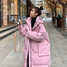 实拍ins面包服女中长款2023冬季新款韩版宽松羽绒棉衣粉紫色外套