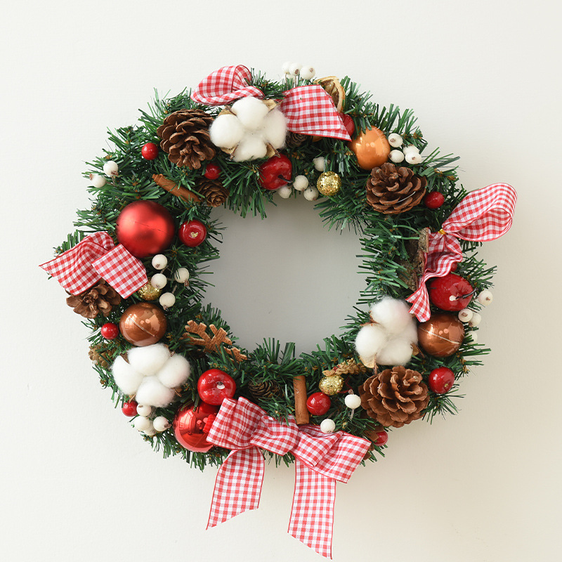 新款亚马逊圣诞花环跨境热销商场酒店蝴蝶结圣诞圈