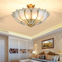欧式全铜LED水晶吸顶灯 美式客厅卧室铜灯 书房灯创意莲花灯