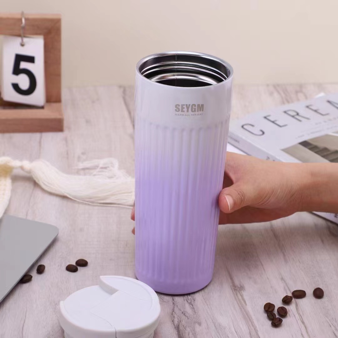 Lexiang Striped Coffee Cup Vacuum Cup 304 Stainless Steel Portable Cup in-Car Thermos Portable Student Water Cup