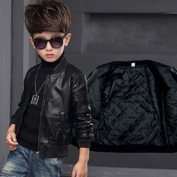 年冬季男女童皮衣外套男童时尚冬装加棉加厚皮夹克女童薄款-阿里巴巴