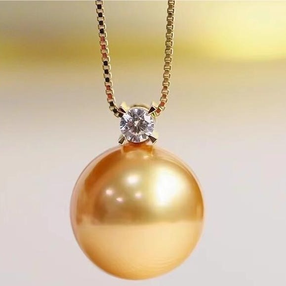 天然海水珍珠南洋金珠吊坠戴妃王妃款18k金项链高贵气质优雅-阿里巴巴