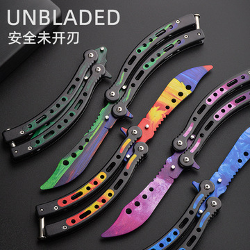 蝴蝶刀全钢折叠刀新手练习户外刀未开刃甩手csgo周边花式游戏刀具