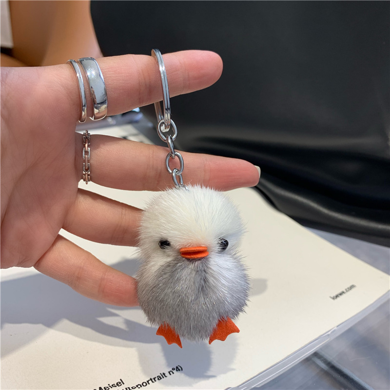 Mini Mink Hair Small Yellow Duck Car Key Ring Pendant Cute Plush Doll Doll Schoolbag Pendant