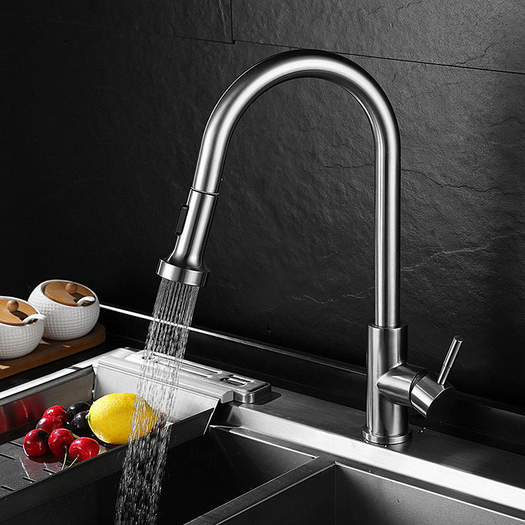 厂家批发 304不锈钢厨房抽拉龙头出水花洒头厨用洗菜盆龙头冷热