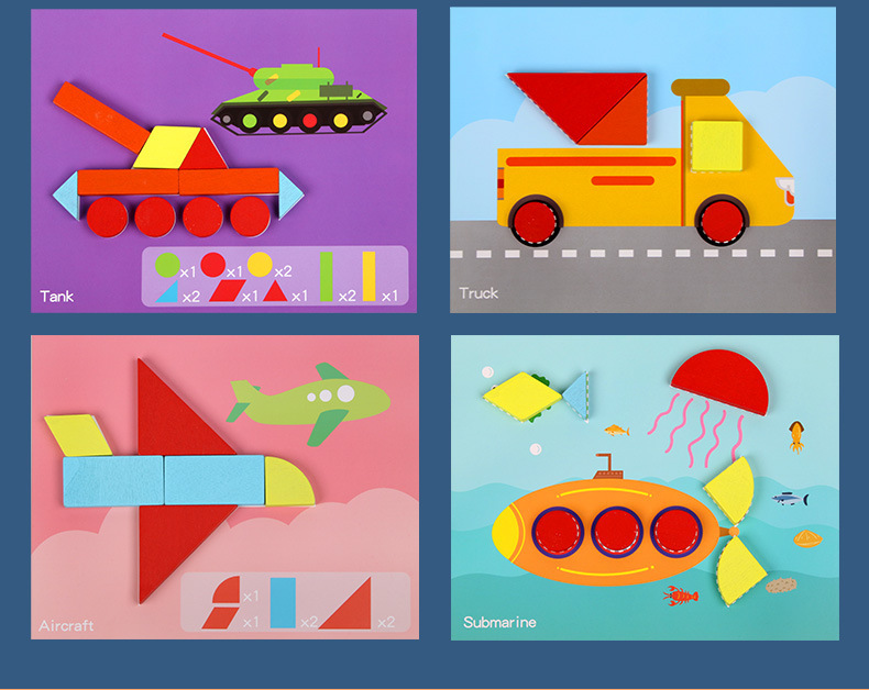 跨境木质制多功能创意拼图趣味几何七巧板儿童启蒙早教益智玩具