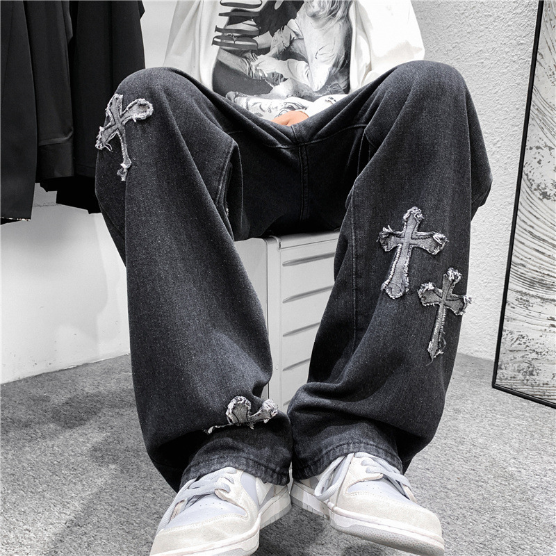 Autumn and Winter New Jeans Men's Fashion Brand Ins Harajuku Style Handsome Student Loose Straight Wide-Leg Pants