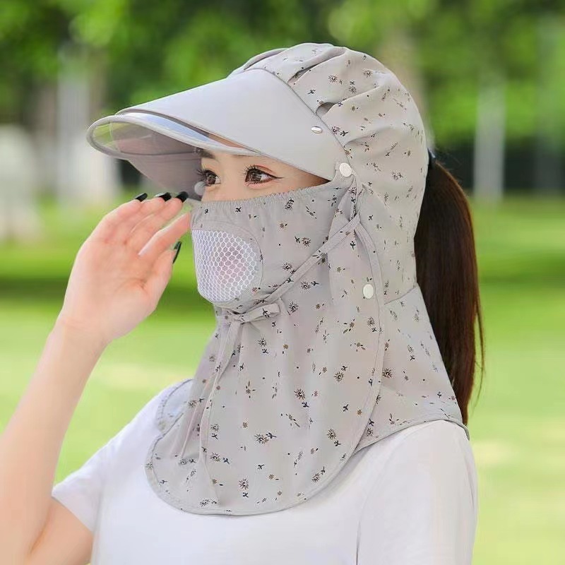 Summer Women's Sun Hat Korean Style Large Brim Mask Shawl Hat Breathable Mesh Sun Protection Hat Outdoor Tea Picking Hat Tea Picking Hat