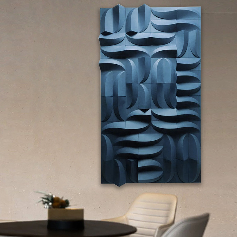 几何抽象木雕艺术装置壁画竖版玄关装饰画售楼部3d立体浮雕墙体画