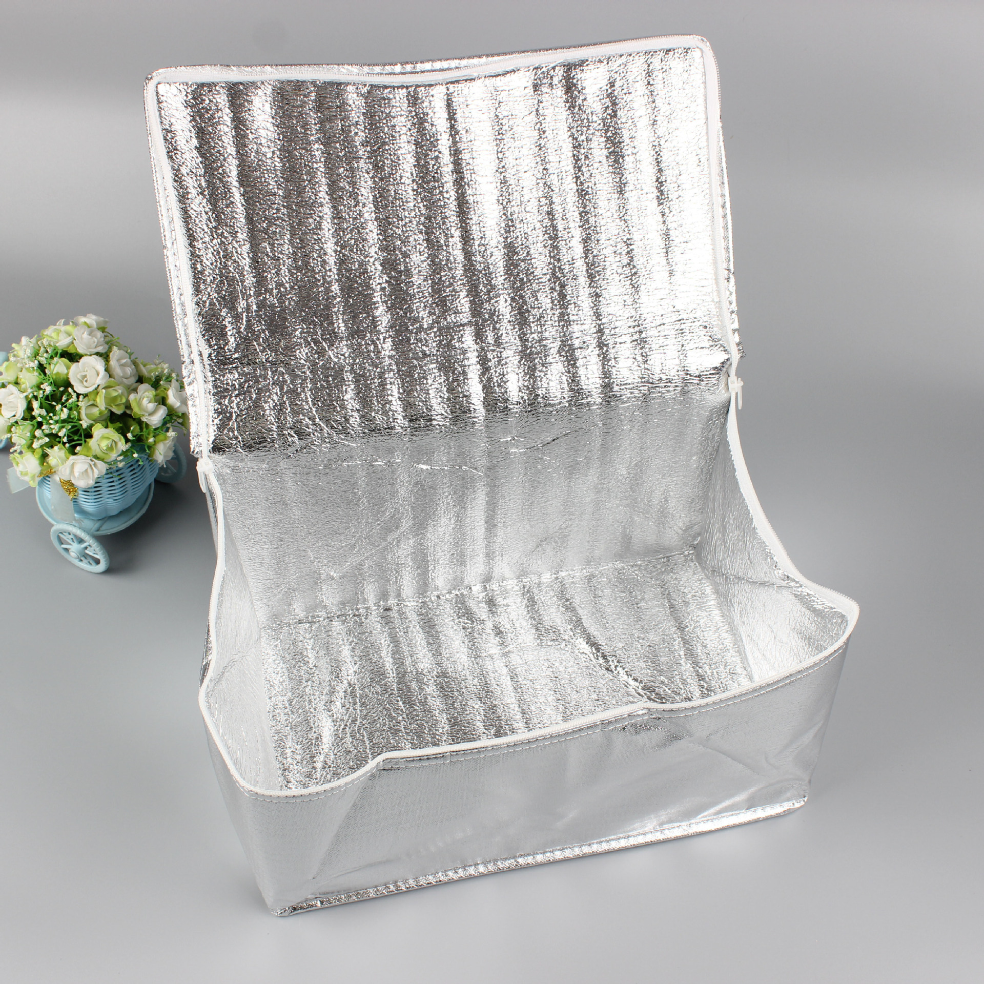 现货银色镭射膜无纺布保温袋定制铝箔膜冷藏袋海鲜食品外卖保温包