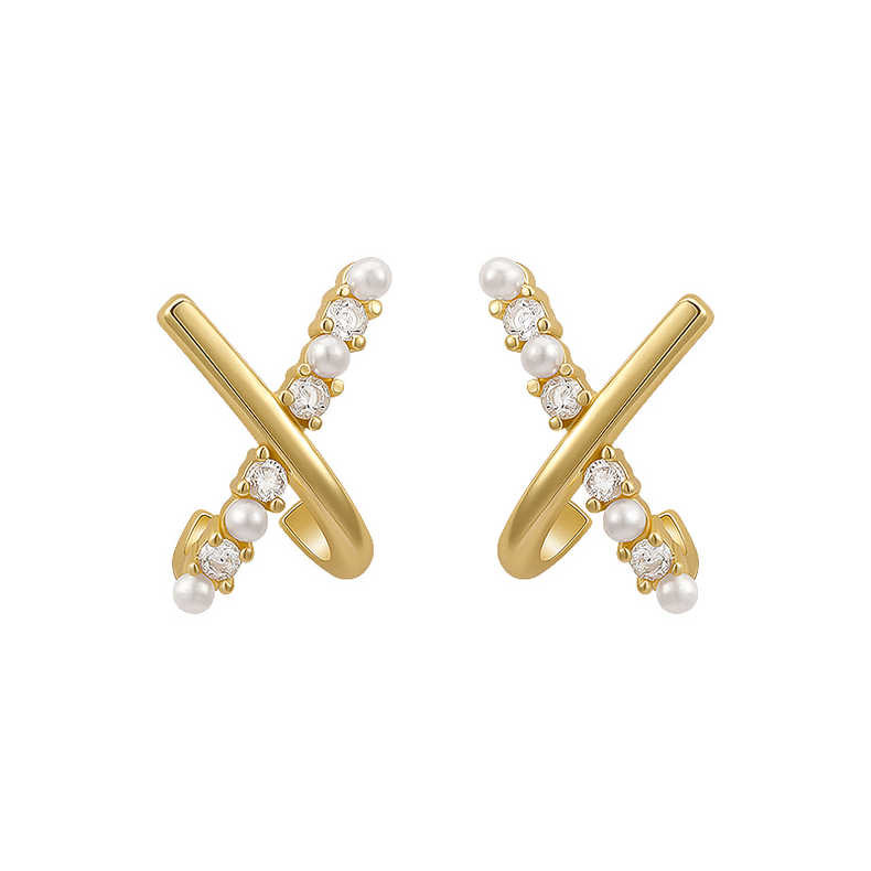 Exquisite Small Cross Pearl Stud Earrings Sterling Silver Needle High-Grade Earrings Female Online Influencer Elegant Korean Ear Rings Wholesale