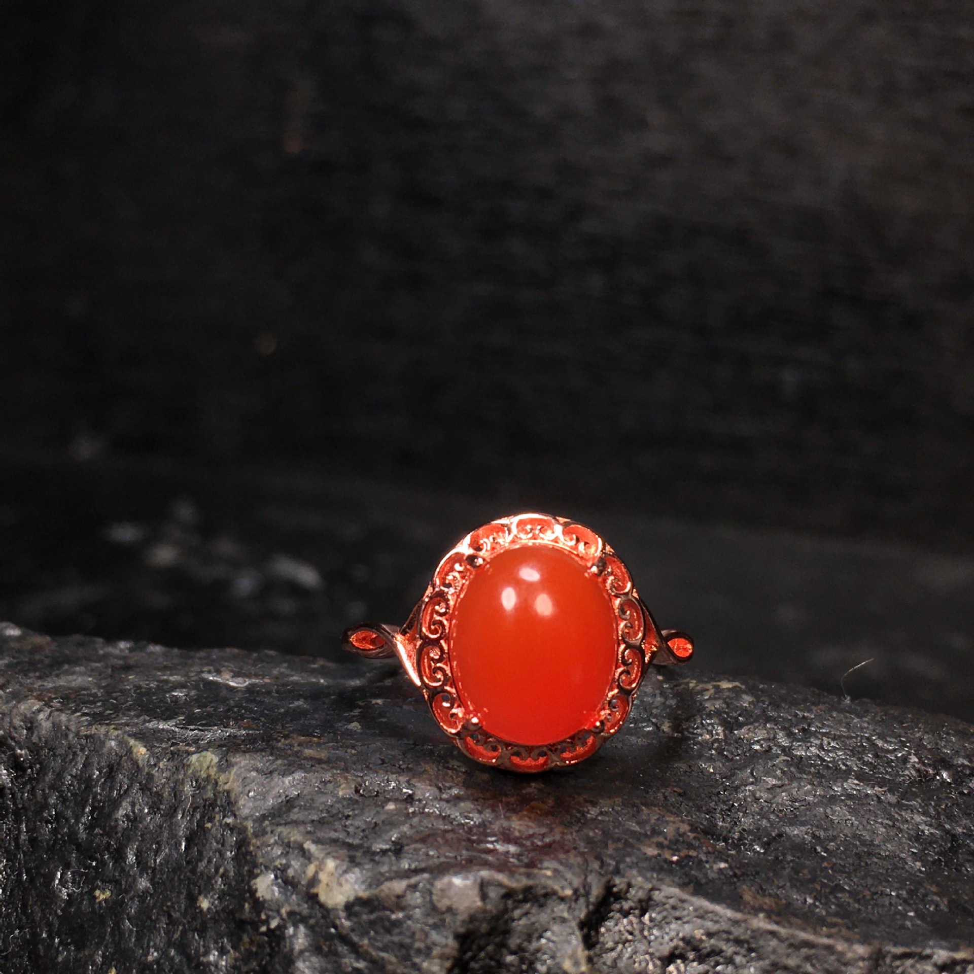 精品川料南红玛瑙樱桃红戒指女新款色红润无杂裂s925银活口可调节