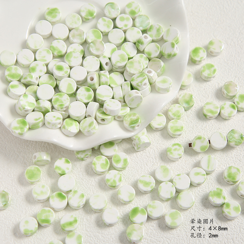 Fresh Green Ceramic Beads Cute Flower Love Heart Scattered Beads Handmade DIY Beaded Bracelet Ornament Accessory Bag