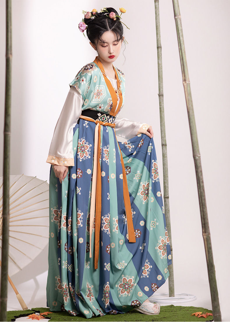 成人汉服女2021夏季唐制褙子半袖齐腰襦裙中国风汉服春夏日常可穿