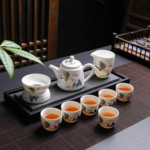茶之道羊脂玉十头套装德化白瓷功夫茶具描金盖碗茶壶茶杯礼品批发