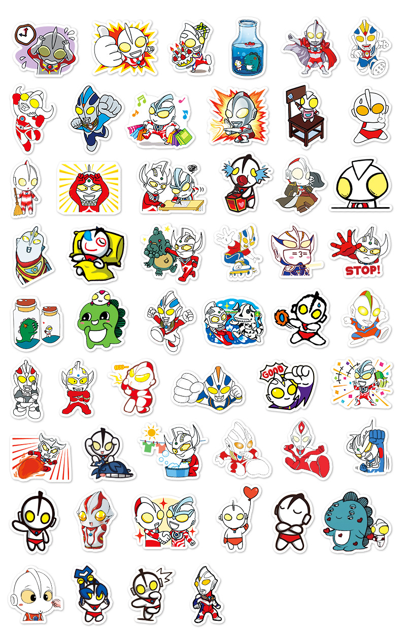 52张卡通贴纸 时尚个性奥特曼动漫贴纸笔记本车身背景装饰贴
