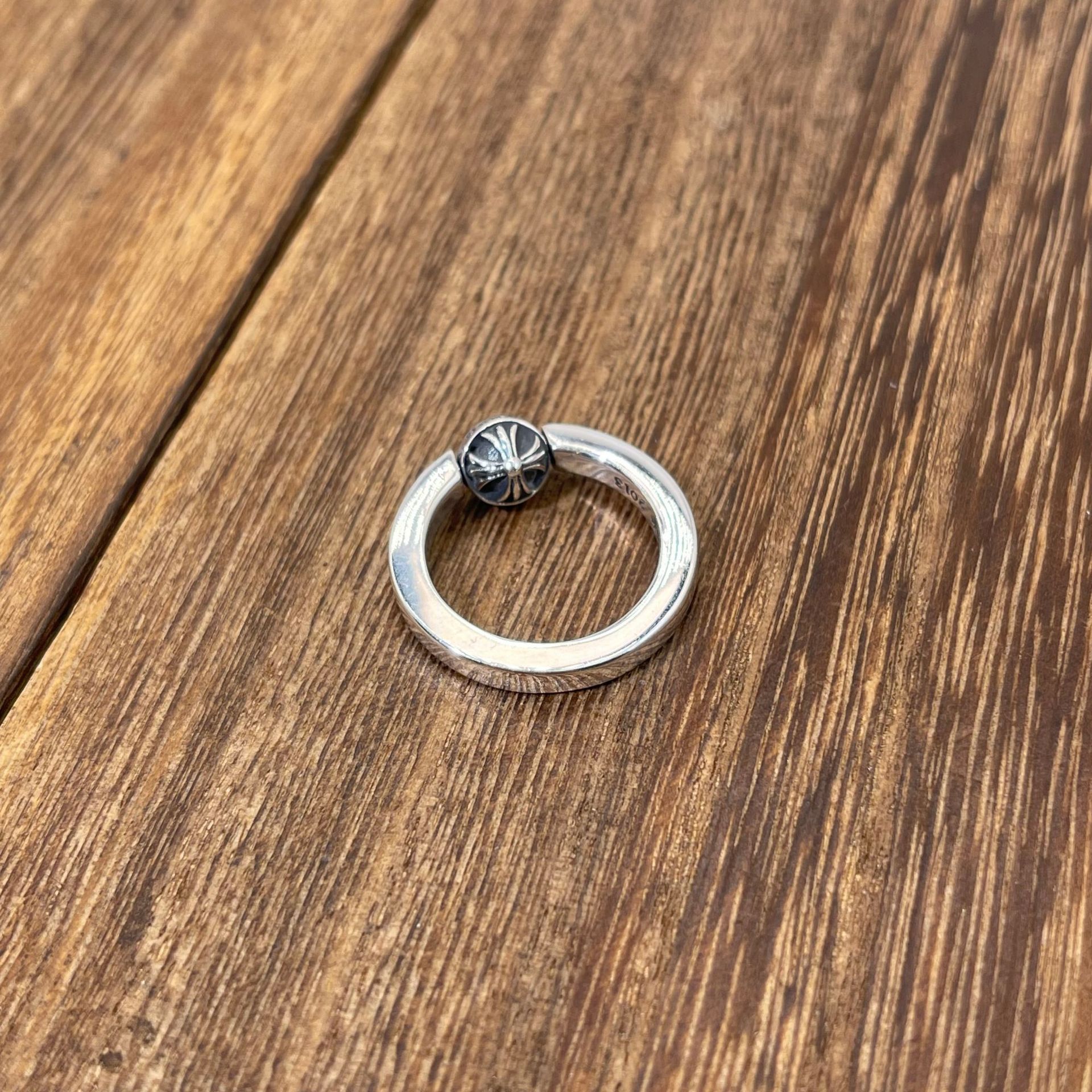 克罗心老哥ch欧美朋克十字架复古光面戒指十字球情侣男女款925银