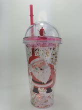 来图可定圣诞老人公仔塑料双层吸管杯塑料冰杯冰酷被碎冰杯圣诞塑