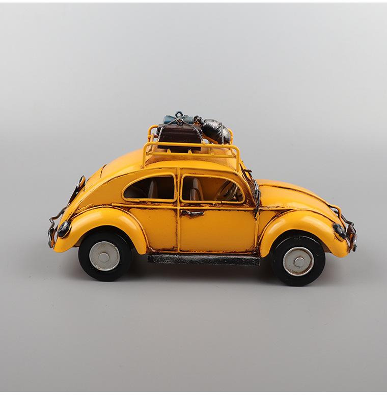 大众甲壳虫旅行轿车模型复古铁皮工艺品怀旧橱窗柜老式收藏品摆件
