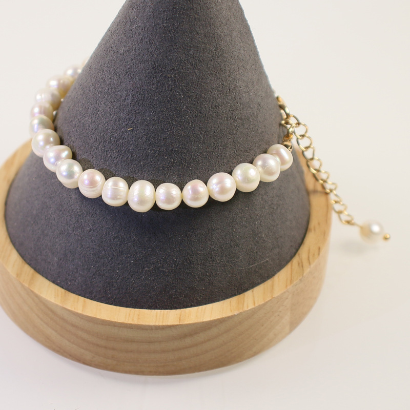 民族风淡水圆形白色珍珠手串简约抽拉可调节时尚气质网红手链