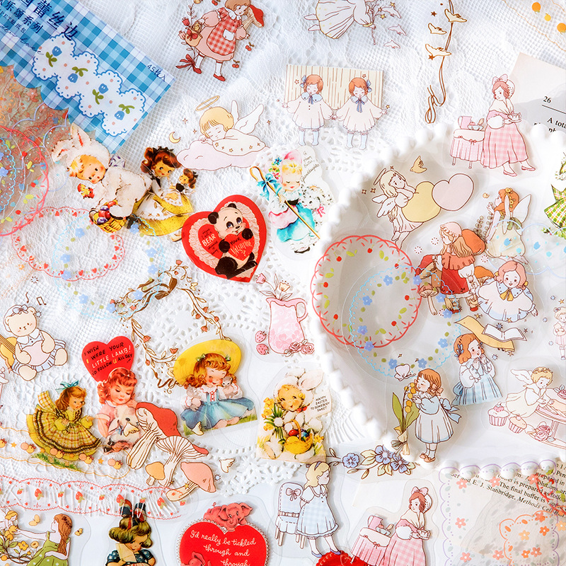 陌墨pet贴纸包 欢乐颂系列 创意可爱手账装饰diy拼贴素材贴45张入