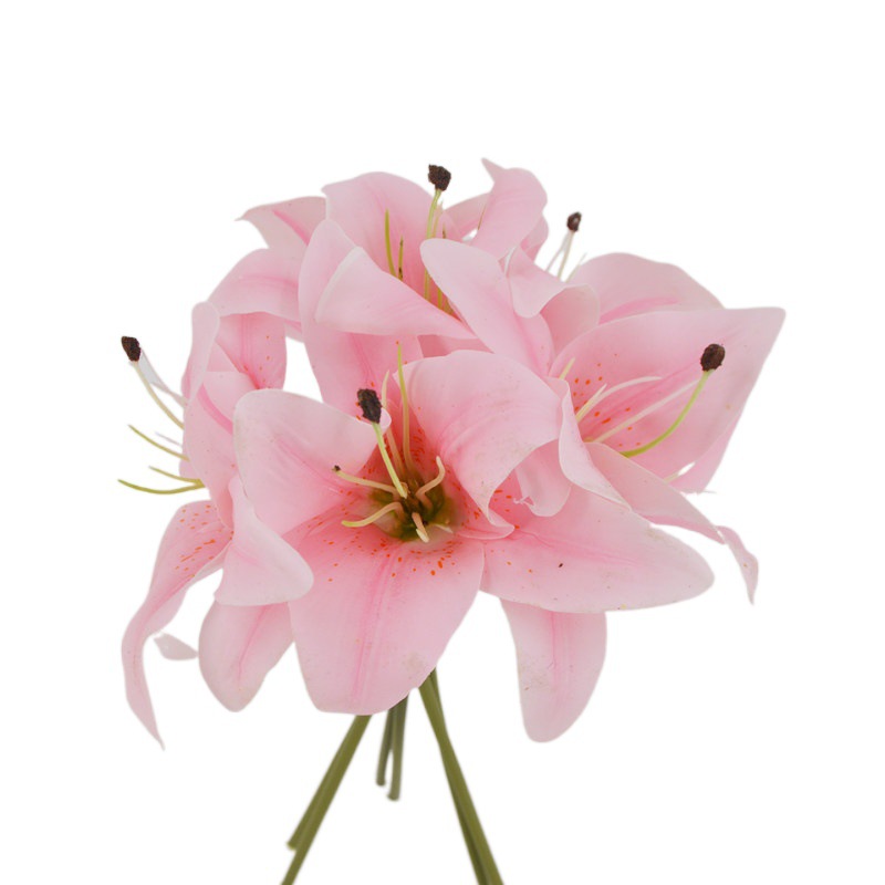 6头手感百合厂家批发 小清新迷你百合花束餐桌室内装饰摆件客厅摆