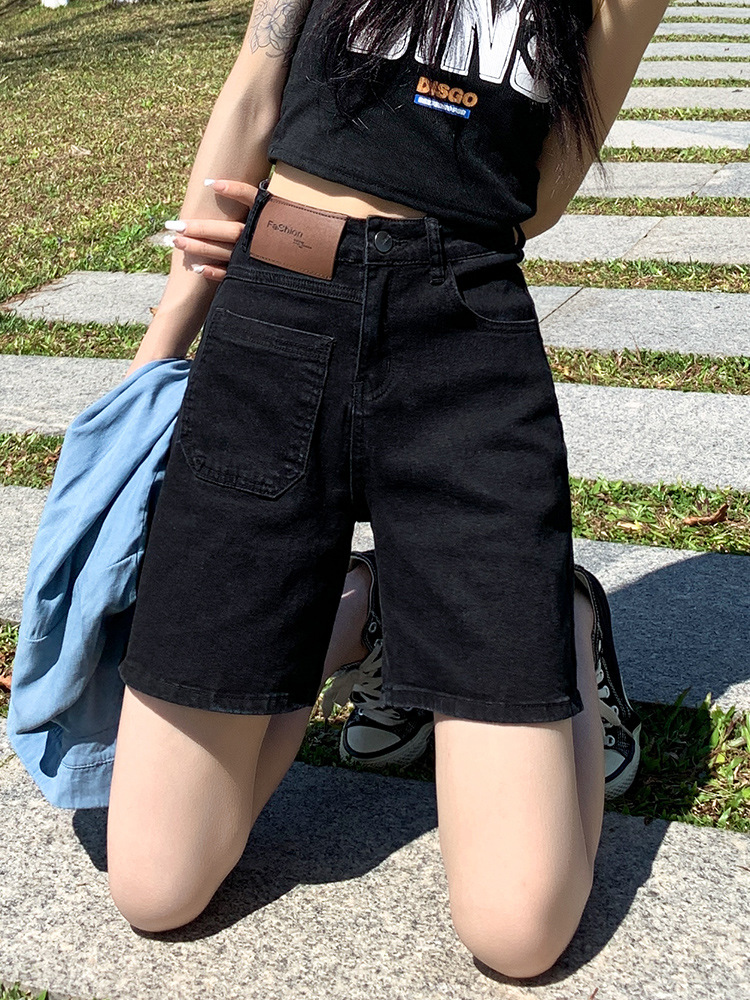 黑色高腰五分牛仔裤短裤女夏季薄款宽松直筒显瘦小个子裤子潮ins
