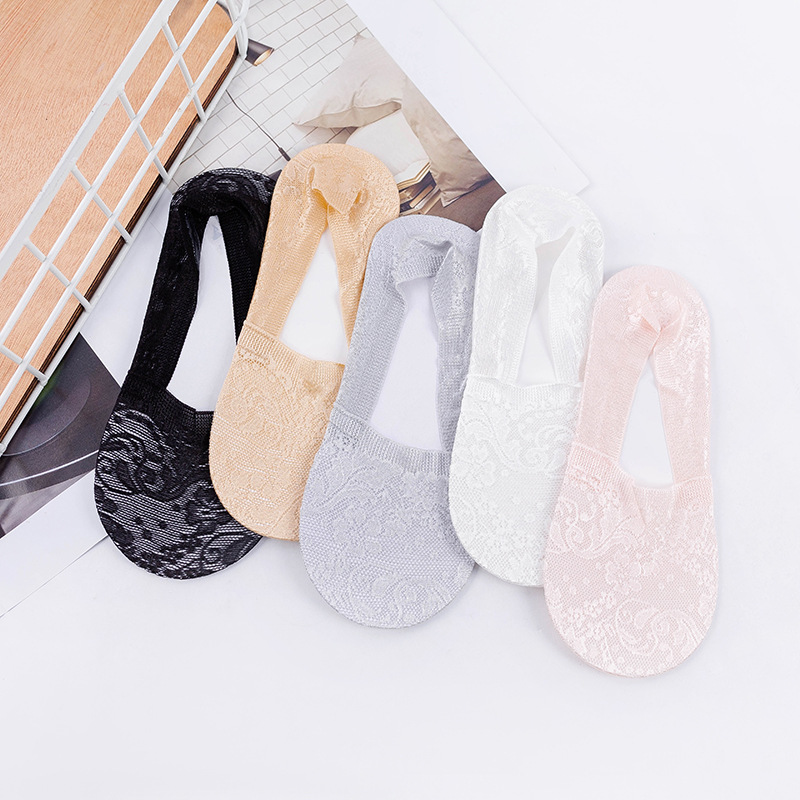 2023 Spring and Summer New Women's Deep Mouth Lace Invisible Socks Low Top Socks Silicone Non-Slip Socks Wholesale