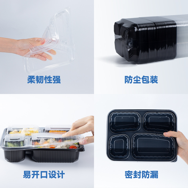 Disposable to-Go Box Thickened Four-Grid Fast Food Box Multi-Grid Takeaway Packing Box to-Go Box Wholesale Bento Take-out Box