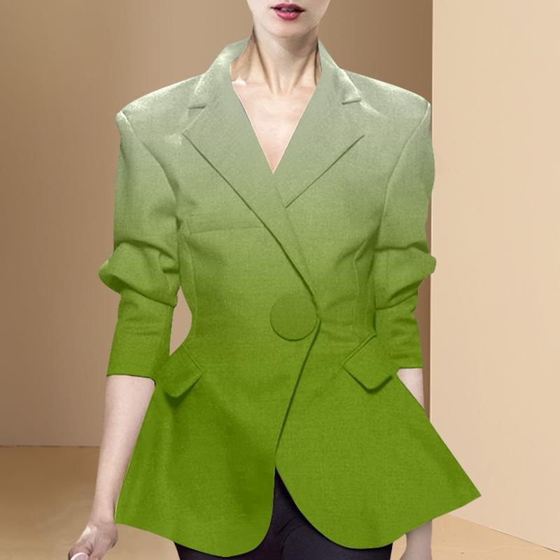 迪菲丽格春装2022年新款时尚通勤绿色西装外套女级感气质西服潮