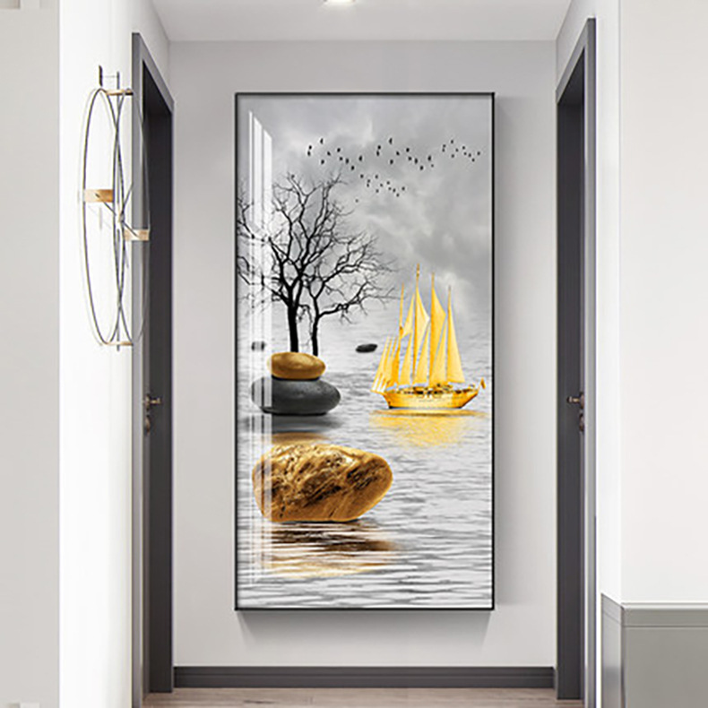 Nordic Crystal Porcelain Home Entrance Painting Vertical Version Corridor and Aisle Mural Background Wall Modern Minimalist Floating