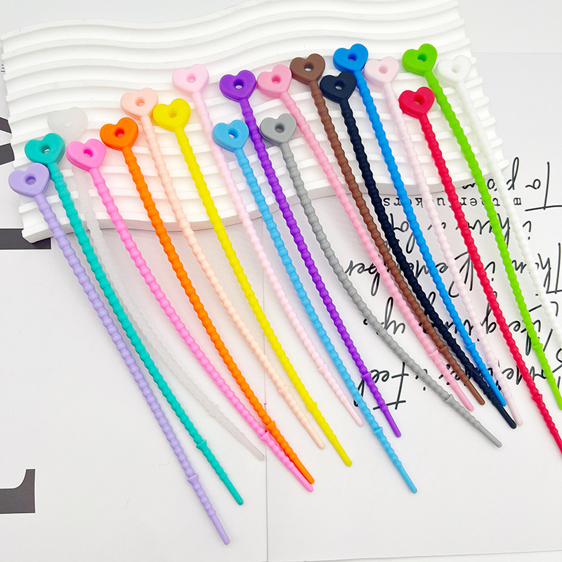 21cm Silicone Love Heart Data Cable Storage Doll Toy Lanyard Stretchable Color Silicone Cable Tie