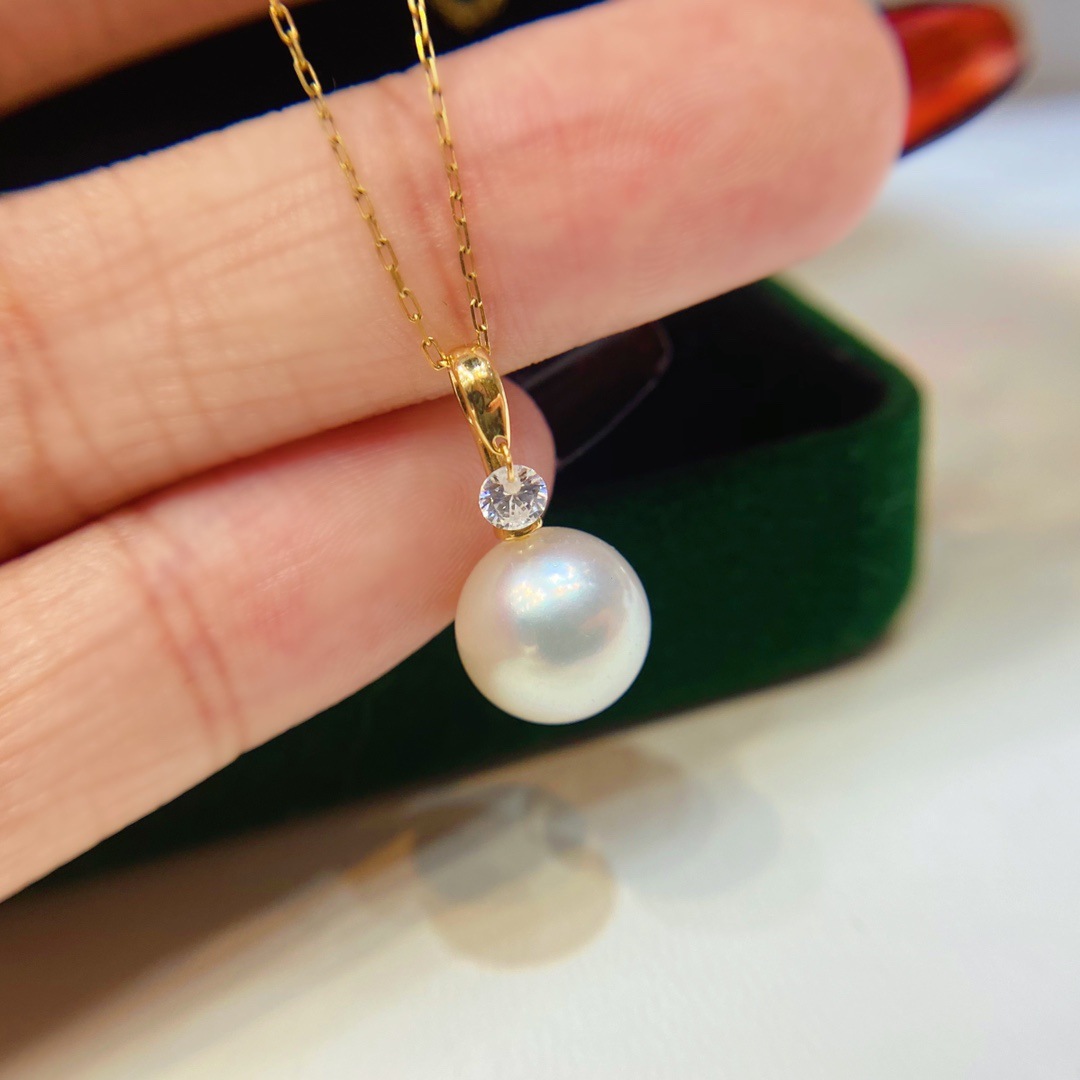 g18k金 9-10mm爱迪生珍珠项链淡水珍珠灵动锆石吊坠简约百搭诸暨