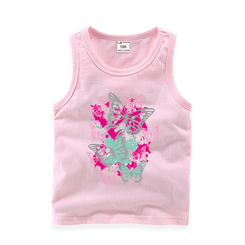 2022夏装儿童蝴蝶花背心韩版纯棉休闲打底衫吸汗糖果中童无袖汗衫