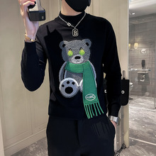 秋冬毛衣男2024爆款潮牌设计半高领针织打底衫刺绣小熊图案毛线衣