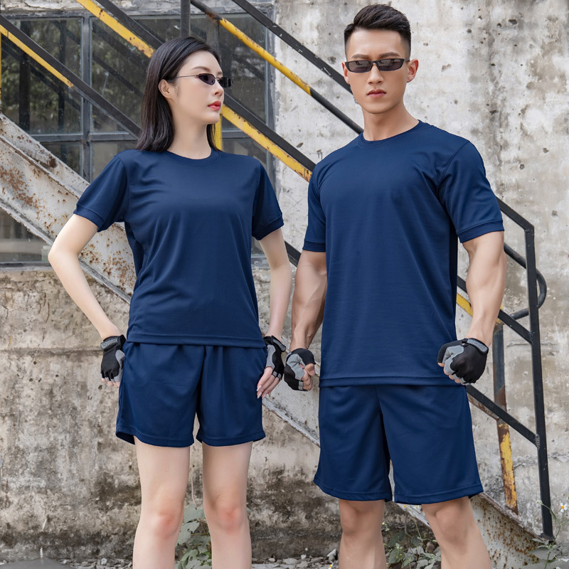 新式体能服批发夏季火焰蓝上衣团体户外运动服套装速干透气