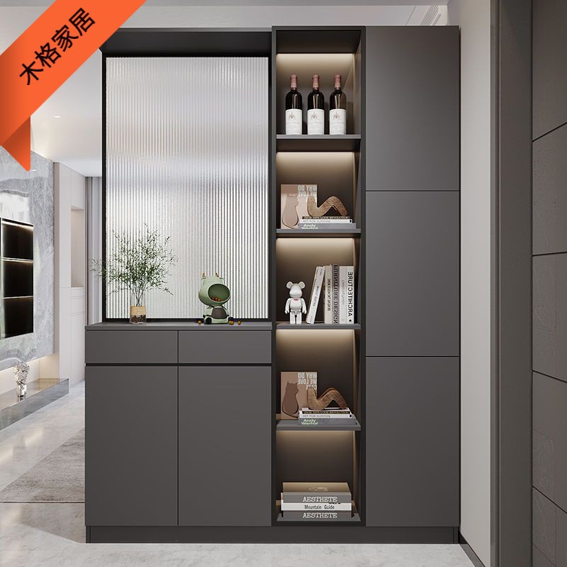 玄关鞋柜一体客厅轻奢入户隔断酒柜现代简约长虹玻璃家用屏风柜子