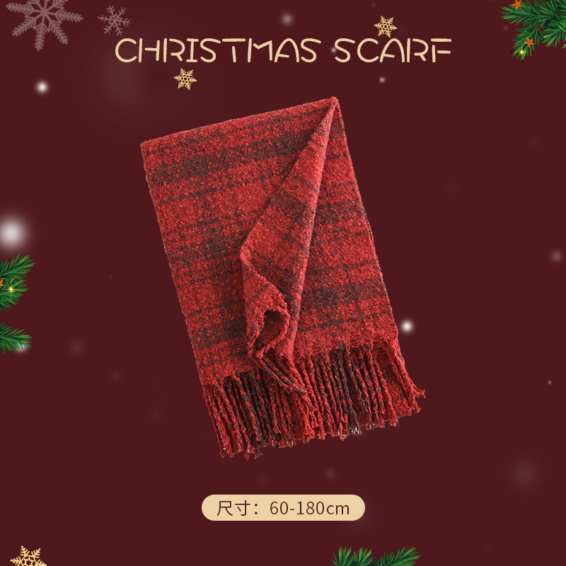 Cross-Border Christmas Scarf Winter All-Matching Scarf Women's High Sense New Year Red Scarf Fashion Korean Style Warm Shawl