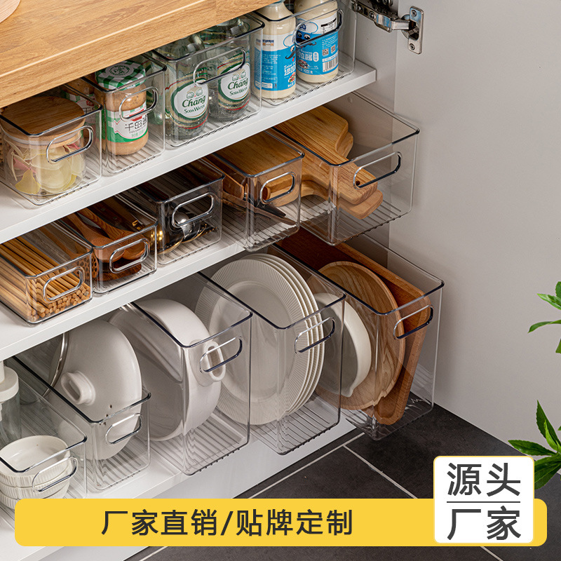 Kitchen Cabinet Drawer Storage Box Plastic Transparent Snack Organizing Storage Basket Living Room Desktop Sundries Storage Box