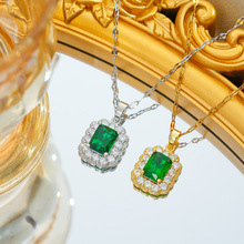 欧美跨境热卖雪花满钻低奢金色项链祖母绿宝石戒指韩版绿水晶饰品