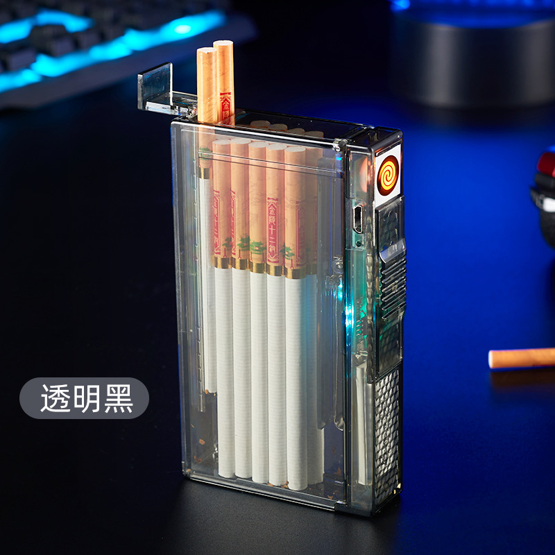 Transparent Cigarette Case Cigarette Lighter Acrylic Arc Cigarette Lighter Charging Cigarette Case Cigarette Lighter Lighter Automatic Smoke Pop