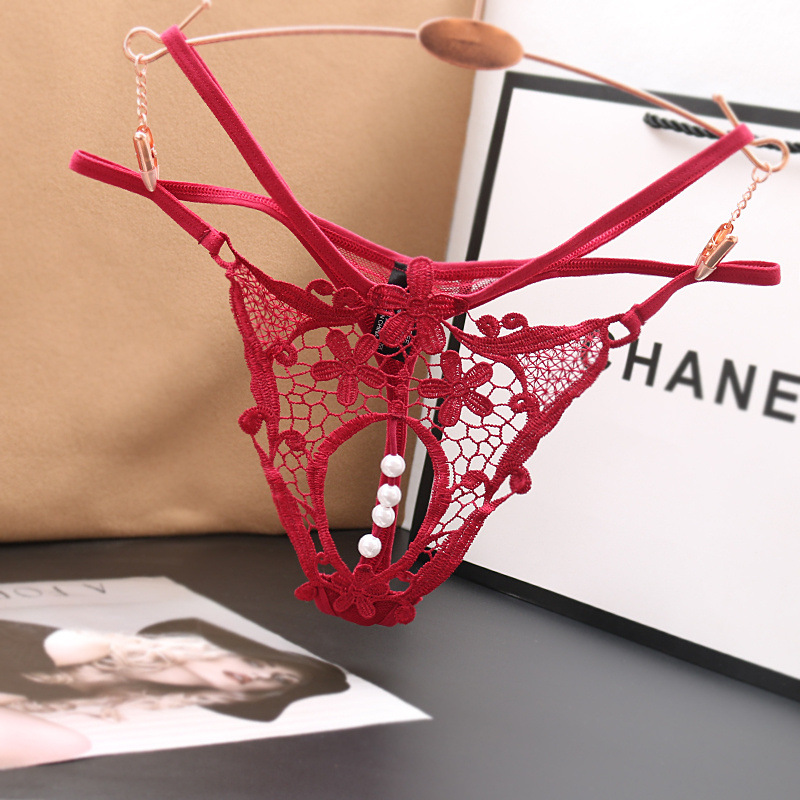 性感透明火辣开裆丁字裤女低腰情趣诱惑珍珠按摩日系镂空t型内裤