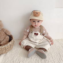 跨境新款婴幼儿连体衣小熊套装夏季婴儿背带裤哈衣宝宝夏装两件套