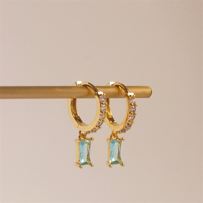 Independent Station Ins Style Colorful Zircon Earring Ear Clip Brass Gold-Plated Jewelry Bloggers Same Style Stud Earrings Brick Earrings