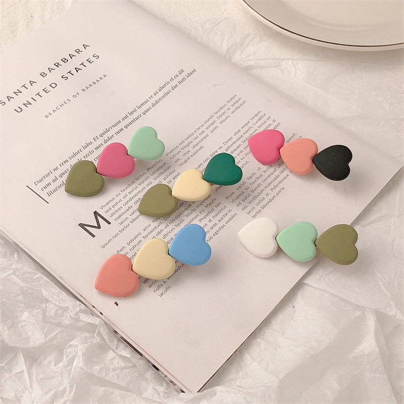 Contrast Color Love Heart-Shaped Hairpin Ins Girl's Cute Hairpin Bang Clip BB Clip Sweet All-Matching Hair Accessories Japanese and Korean Headdress